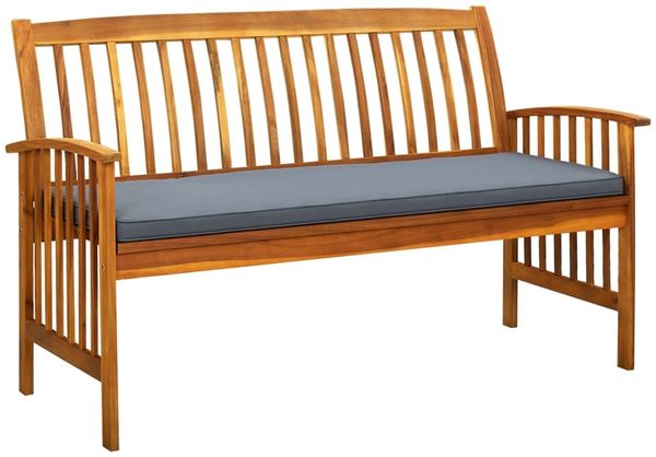 vidaXL Gartenbank mit Kissen, Massivholz Akazie braun / grau, 147 x 64 x 90 cm