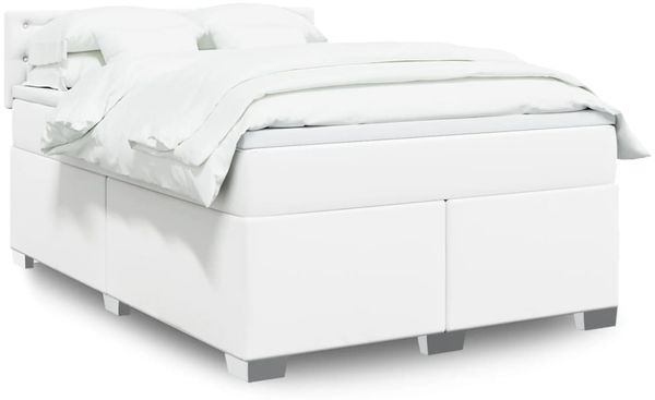 vidaXL Boxspringbett mit Matratze Weiß 140x200 cm Kunstleder