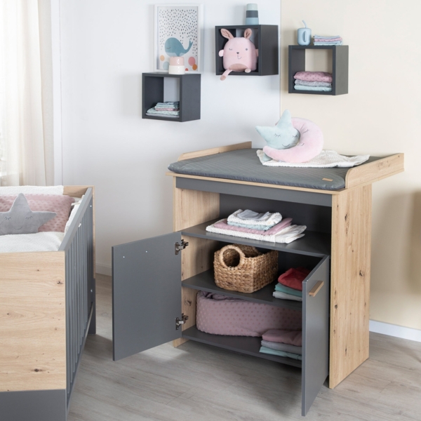 roba 'Anna' Babymöbel Set inkl. Babybett und Wickelkommode, abnehmbarer Aufsatz, Anthrazit / Dekor Kent Eiche, 60x120 cm Bild 5
