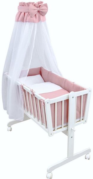 Baby-Delux Stubenbett Babywiege Komplettset Waffelpique Musselin, Schaukelwiege Weiß 90x40cm Komplett Bettset Wiegenset