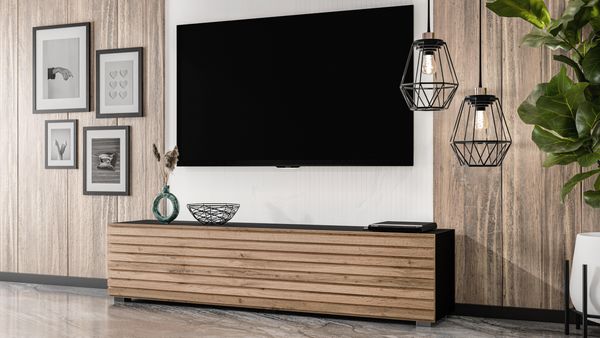 AX LIVING Zivolli TV-Board 160 cm Schwarz mit Wotan Lamellenfront