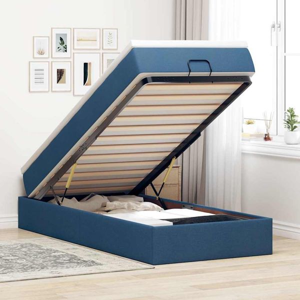 vidaXL Ottoman-Bett mit Matratze Blau 90x190 cm Stoff 3311077