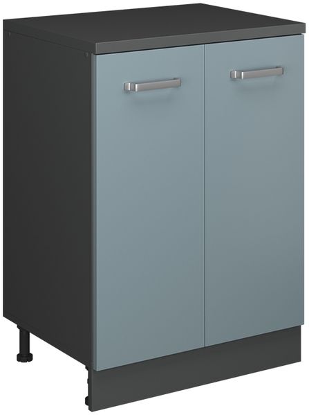 Küchenschrank für Dachschrägen R-Line Blau-Grau 60 cm ohne Schräge mit 2 Türen Vicco