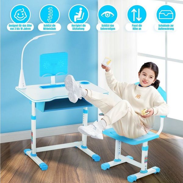 WILGOON Kinderschreibtisch Jugendschreibtisch mit Lampe, höhenverstellbar, mit Stuhl & Schublade (Set, Kids Schreibtisch und Stuhlset mit Lampe & Schublade), Schülerschreibtisch Set, Kinder Schreibtisch für Jungs & Mädchen