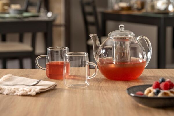 LEONARDO Teekanne LIMITED EDITION, Transparent, Borosilikatglas, 1,2 l, (Set, 3-St), Handgefertigt, mit Teesieb, Spülmaschinengeeignet