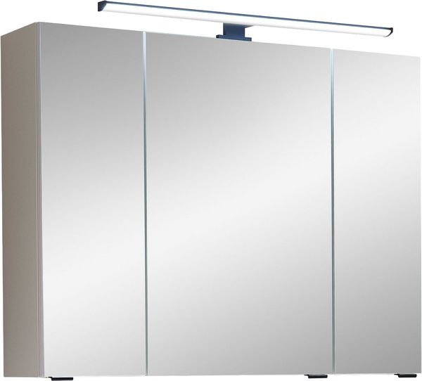 Saphir Badezimmerspiegelschrank Quickset 500, 3 Türen, 80cm breit, LED-Aufsatzleuchte inkl. Schalter und Steckdose