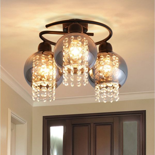 Nettlife Deckenleuchte Modern Schwarz Glas Kristall Rauchgrau 1/3 Flammig E27, LED wechselbar, Deckenbeleuchtung für Wohnzimmer Flur Küche Esszimmer