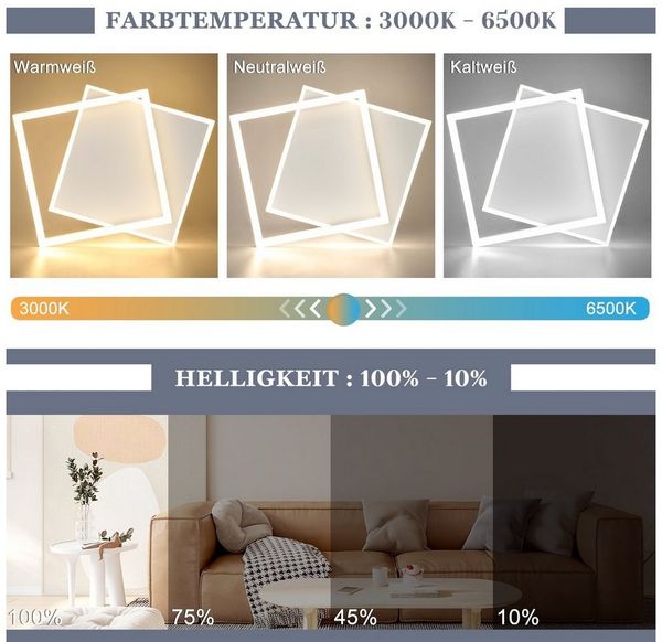 ZMH LED Deckenleuchte Wohnzimmerlampe Dimmbar mit Fernbedienung 44W Schlafzimmer, Helles Licht, LED fest integriert, 3000-6500k, Modern Flurlampe x für Küche Flur Minimalistisches Design