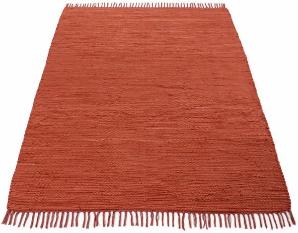 carpetfine Teppich Kelim Chindi uni, auch als Läufer, rechteckig, Höhe: 5 mm, Wendeteppich, reine Baumwolle, handgewebt, Uni-Farben, mit Fransen