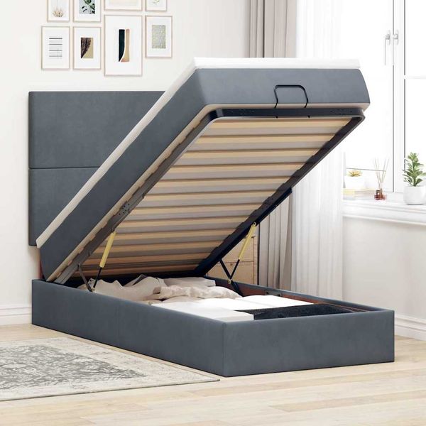 vidaXL Ottoman-Bett mit Matratzen & LEDs Dunkelgrau 100x200 cm Samt 3314229