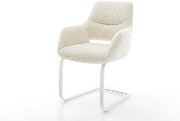 Freischwinger Yago-Flex mit Armlehnen Teddystoff Beige Freischwinger flach Weiß Taschenfederkern