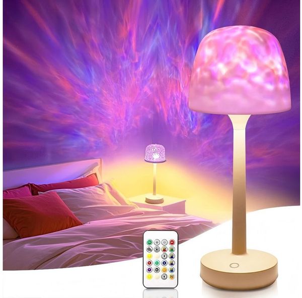 VIVIHEYDAY LED Tischleuchte Wasserwellen Nachttischlampe Touch Dimmbar 16 Farben, RGB Polarlicht, Projektor Nachtlicht für Party Schlafzimmer