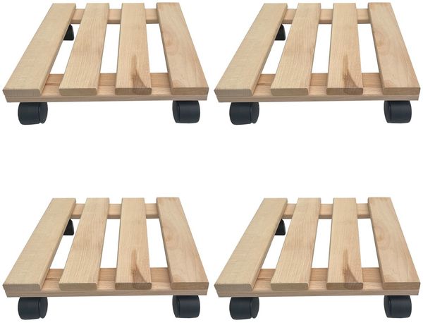 4x Rolluntersetzer eckig Pflanzenroller 30x30 cm - max. 120 kg Traglast - aus Buchenholz - Stabil & robust - Für Pflanztöpfe, Möbel & schwere Gegenstände