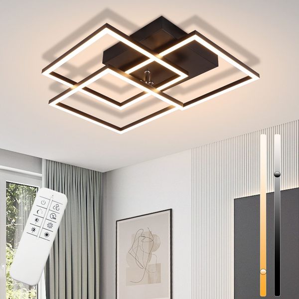ZMH Deckenlampe LED Deckenleuchte Wohnzimmer - 36W Dimmbar Modern Design Wohnzimmerlampe Schwarz mit Fernbedienung Küchenlampe Flur Schlafzimmerlampe Eckig Deckenleuchten für Küche Büro