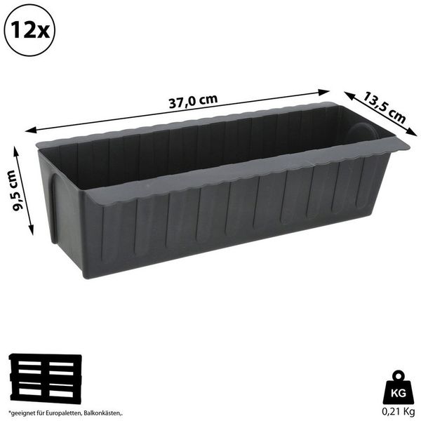 CEPEWA Pflanzeinsatz Pflanzkasten gewellt 12er Set Europalette Kunststoff 37x9,5x13,5cm (12 St)