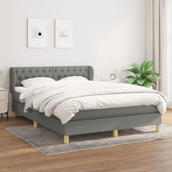 Doppelbett, Polsterbett mit Matratze Stoff Dunkelgrau 140x200 cm