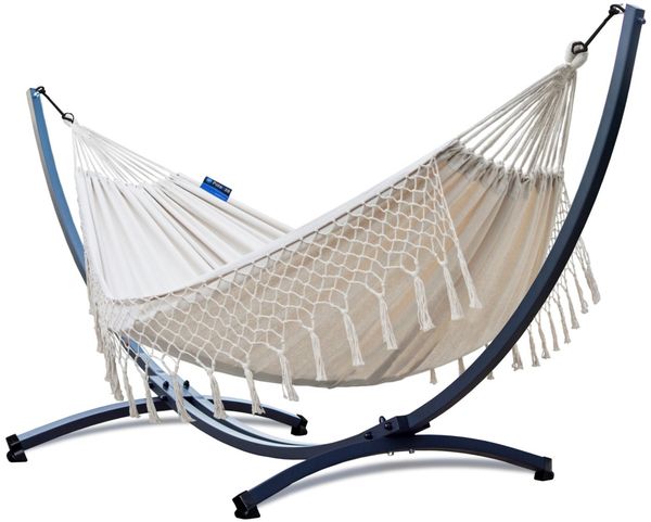 Potenza Hängematte mit Gestell – 220kg für 2 Personen, Hängematte- 220x160, 200kg, Cocoon XXL Santia Ecru