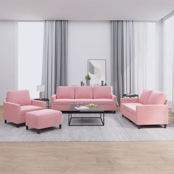 vidaXL 4-tlg. Sofagarnitur mit Kissen Rosa Samt 3201489