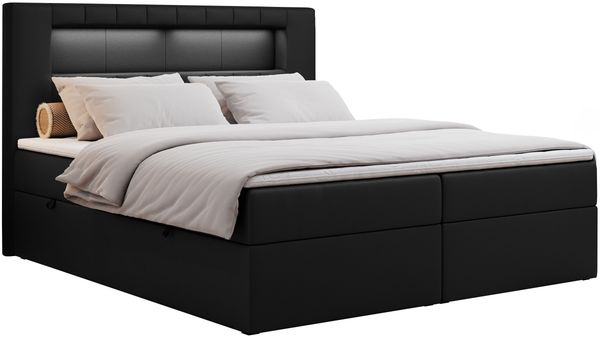 Boxspringbett - Polsterbett mit LED Kopfteil - GOLD-5 - 200x200cm - Schwarz Kunstleder - H3 Bild 3