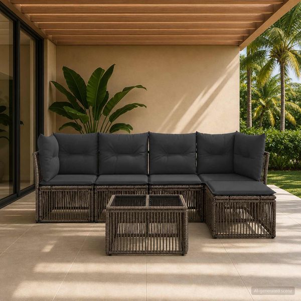 vidaXL Gartensofa-set 6 pcs Grau Poly-Rattan 3434207