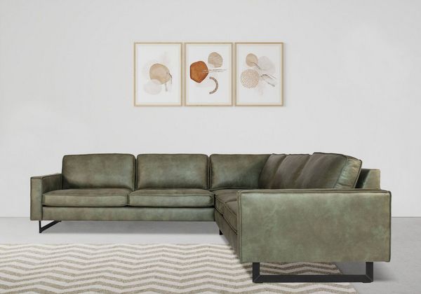 Home affaire Ecksofa Pinto, XXL, 250/290 cm, langer Schenkel, Ottomane, Cord, Chenille, Lederoptik, mit Keder, Metallfüße, Wellenunterfederung
