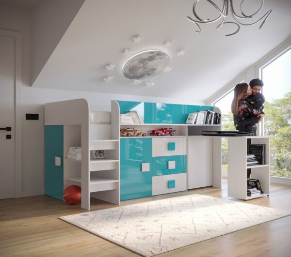 ABIKS MÖBEL Etagenbett TOLEDO 1 Hochbett für Jugendliche, mit Schreibtisch, Kleiderschrank