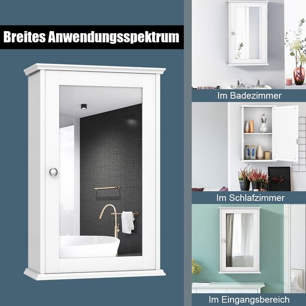 Spiegel Badezimmerschrank Wandschrank Aufbewahrungsschrank mit Einzelner 34 x 15 x 53 cm Weiß