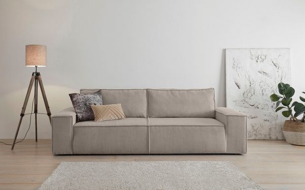 OTTO home 3-Sitzer SHERWOOD Schlafsofa (257cm) Cord, Samtvelours, Vintage-Lederoptik, Schlaffunktion mit Bettkasten (ca. 136/200cm)