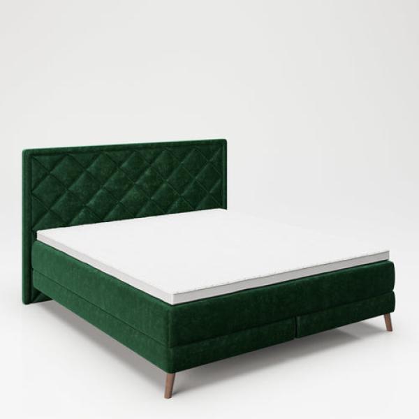 PLAYBOY 'Audrey' Boxspringbett inkl Topper und Matratze, Samt Tannengrün mit Diamond Stitching, 160x200, H2/H3