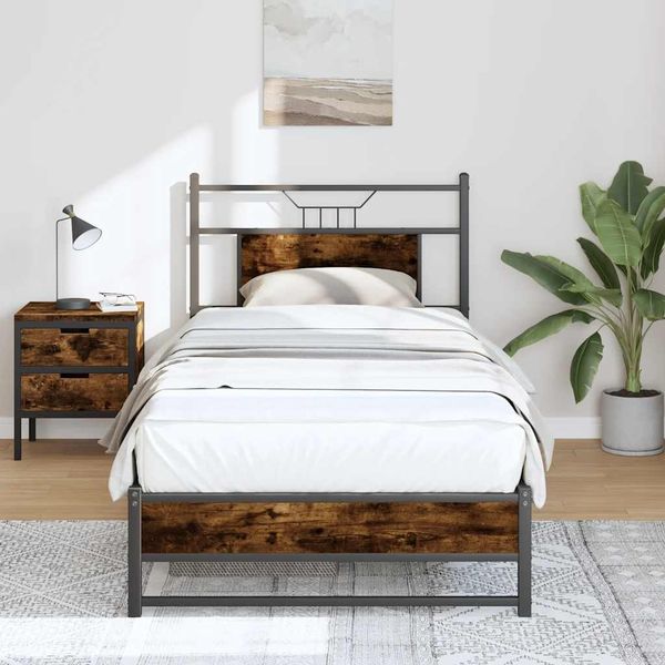 vidaXL Bettgestell ohne Matratze Räuchereiche 80x200 cm Holzwerkstoff 4106899
