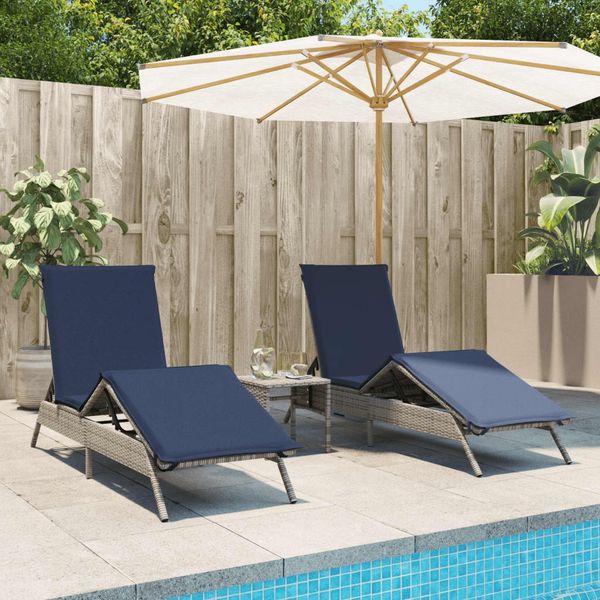 Sonnenliege 2 pcs, Gartenliege mit Tisch Grau Poly Rattan