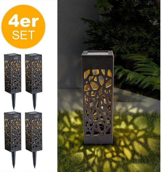 EAXUS LED Solarleuchte Hollow Out Edge - Gartenlampe für Außen mit Lichtmuster & Erdspieß, Mit Solarpanel und Dämmerungssensor, LED, warmweiß, IP44 versiegelt