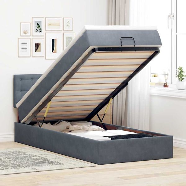 vidaXL Ottoman-Bett mit Matratze Dunkelgrau 100x200 cm Samt 3311898