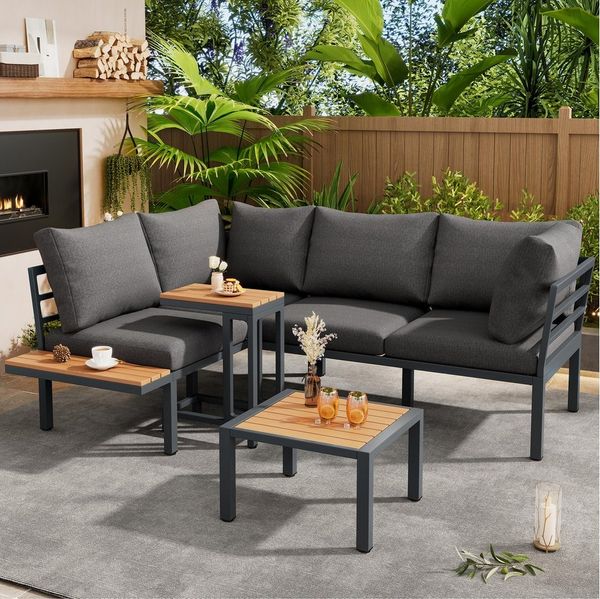 Ulife Gartenlounge-Set Gartenmöbel Set Modernes 4-teiliges Loungeset, Sofa + Beistelltisch +Couchtisch/Fußhocker