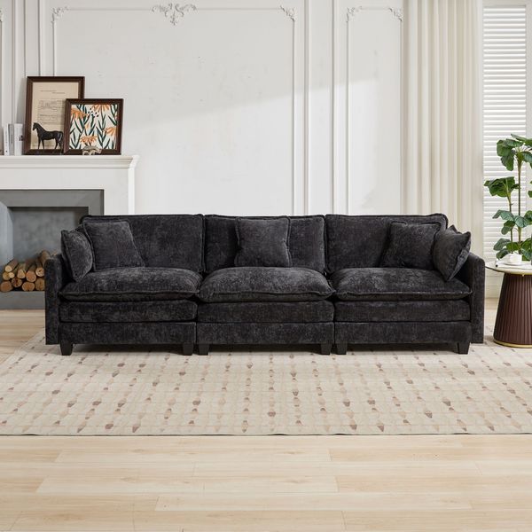 3-Sitzer Sofa aus Chenille 289x75x84 cm mit modularem Design, schwarz
