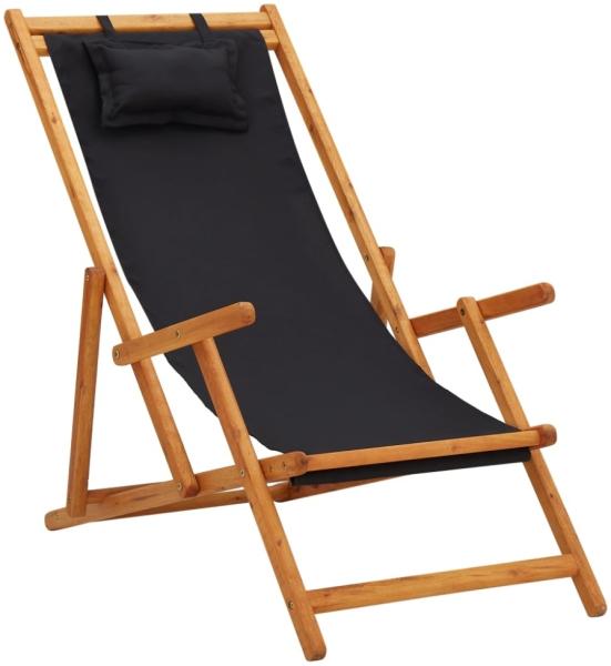 vidaXL Strandstuhl Klappbar Massivholz Eukalyptus und Stoff Schwarz 310313