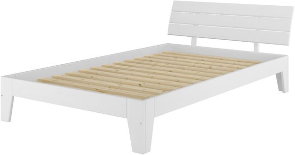 Breites Einzelbett in Überlänge 120x220 Massivholz Kiefer Holzbett Weiß V-60. 54-12-220W inkl. Rollrost und Matratze