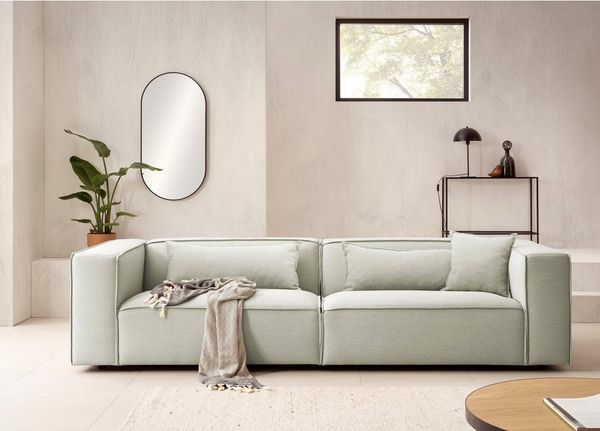 LeGer Home by Lena Gercke 3-Sitzer PIARA, Couch mit Kedernaht, Sofa in Cord, Leinenoptik o. Strukturstoff, schwarze Füße, bequemer Sitzkomfort