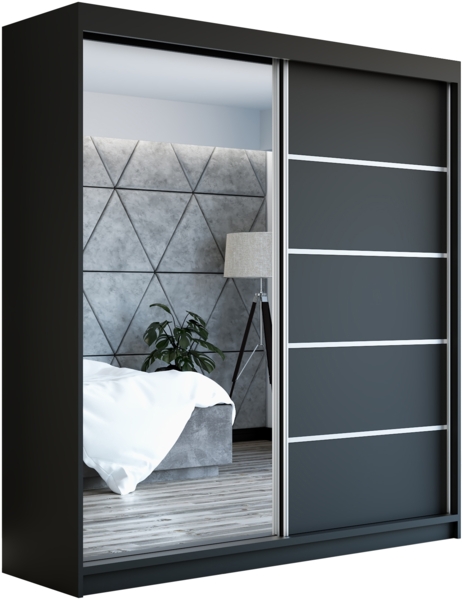 Schwebetürenschrank GAP 2-türig Schrank 180 cm (mit Spiegel) Farbe: Schwarz