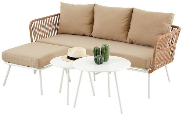 IDIMEX Gartenlounge-Set MYKONOS, Outdoor Dreisitzer Sofa mit Beistelltisch, Balkonmöbel Set weiß/beige