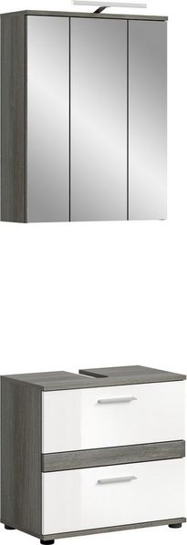 welltime Badmöbel-Set Lucca, bestehend aus: 1x Waschbeckenunterschrank & 1x Spiegelschrank, (Set, 2-St), inkl. Ausatzleuchte, Badkombination, Bad-Möbel, Badezimmer