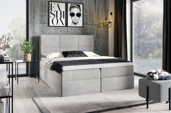 Boxspringbett Schlafzimmerbett HUDSON 120x200cm in Stoff Fresh Hellgrau