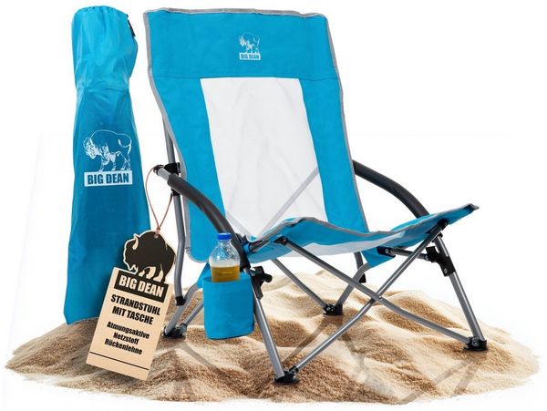 BigDean Faltstuhl Strandstuhl klappbar leicht stabil mit Getränkehalter (Packung, 1 St), UV-Beständig, Tragetasche, Extrabreite Standfüße