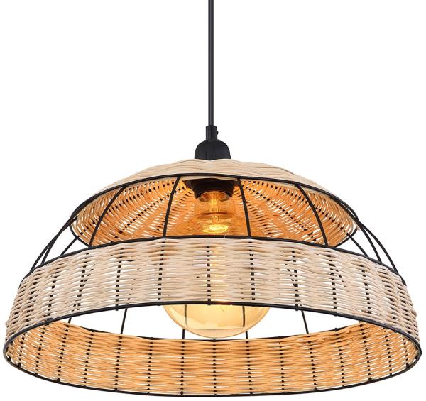 LED Hängeleuchte, Rattan, Gitter, schwarz, braun, H 120 cm