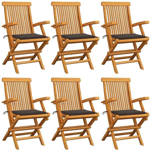vidaXL Gartenstühle mit Taupe Kissen 6 Stk. Massivholz Teak 3062549