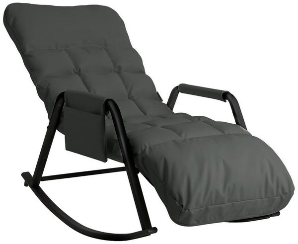 Home Nature Wohnkonzept Schaukelstuhl mit 5-fach verstellbarer Rückenlehne, Ergonomischer Relaxsessel, Lesesessel bis 160 kg, 104×56×93,5 cm, Kunstleder Grau