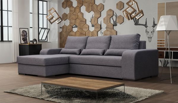AX LIVING Ecksofa grau mit Schlaffunktion Veroneso graue Eckcouch 285L