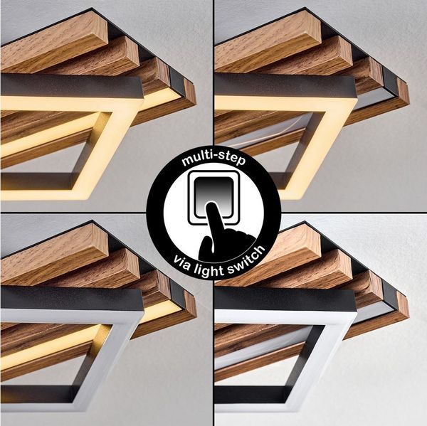 hofstein Deckenleuchte Deckenlampe aus Metall/MDF/Kunststoff in Schwarz/Holzoptik/Weiß, ohne Leuchtmittel, moderne Deckeneuchte mit Multi-Step-Funktion