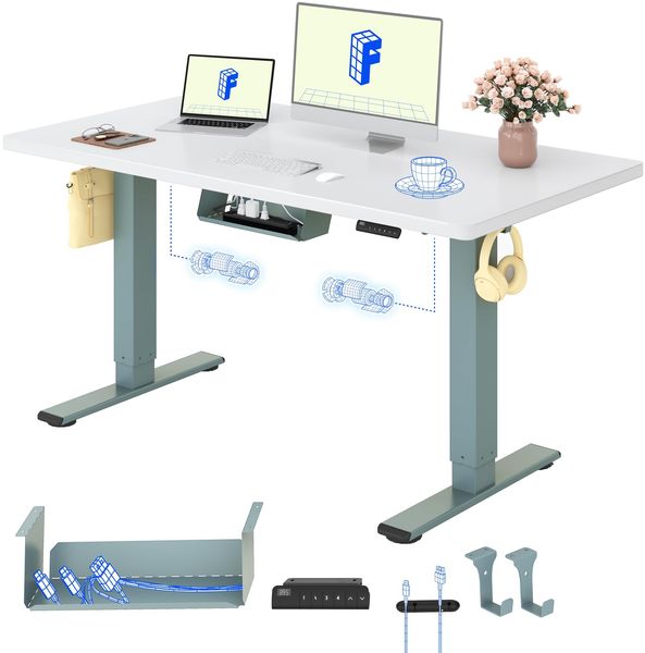 FLEXISPOT Höhenverstellbarer Schreibtisch mit 2 Motoren & 25MM EINTEILIGER Tischplatte 140x80 cm, Ergonomischer Bürotisch Elektrisch mit Kabelmanagement, Memory Funktion & Höhenanzeige