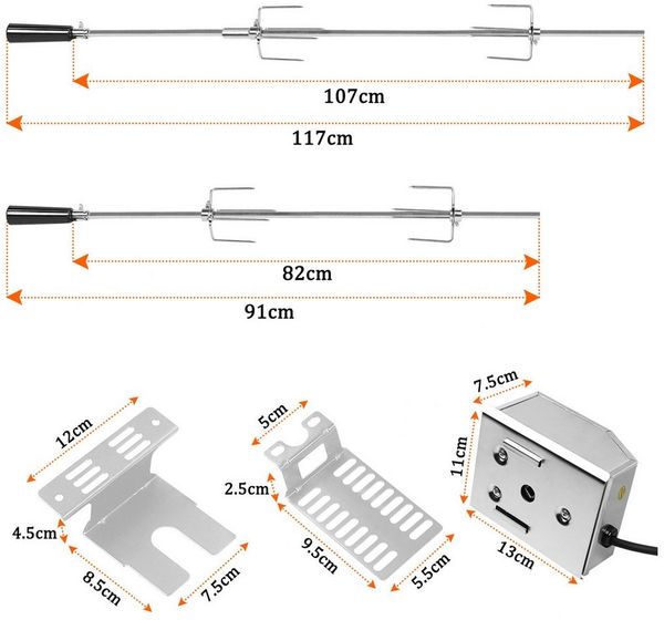 FIVMEN Grillspieß Edelstahl Spieß Set 107cm BBQ Fleischklammer mit Motor Drehspieß (Fleischnadeln, 4-St)